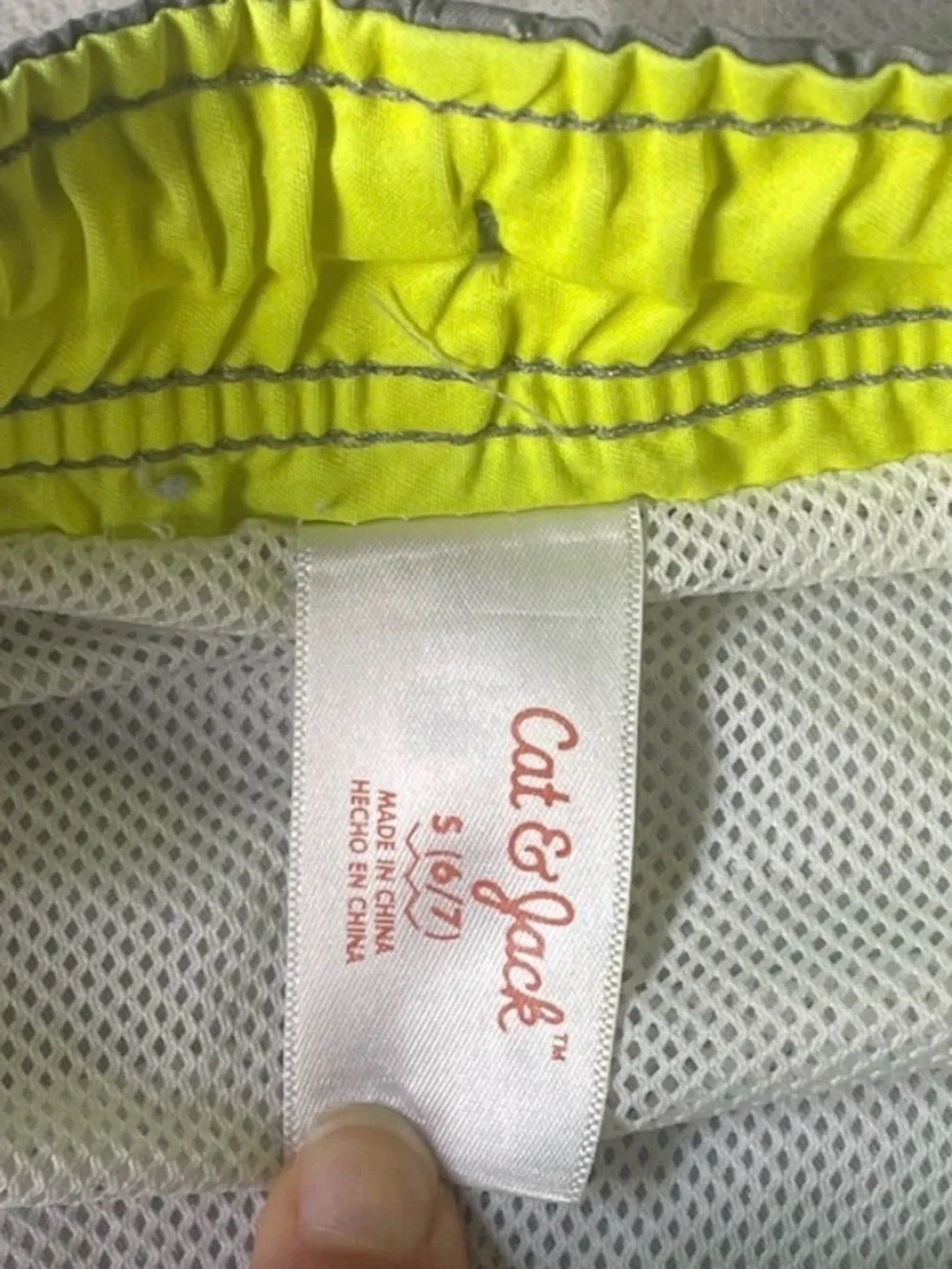 Cat & Jack Boys Swim Trunks Size 6/7 Gray Neon Stripe Board Shorts Beach Summer